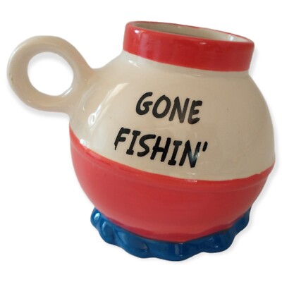 Vtg Bigmouth Inc Fishing Bobber Lure Ceramic Mug Coffee Cup Tea 20oz Gone Fishin