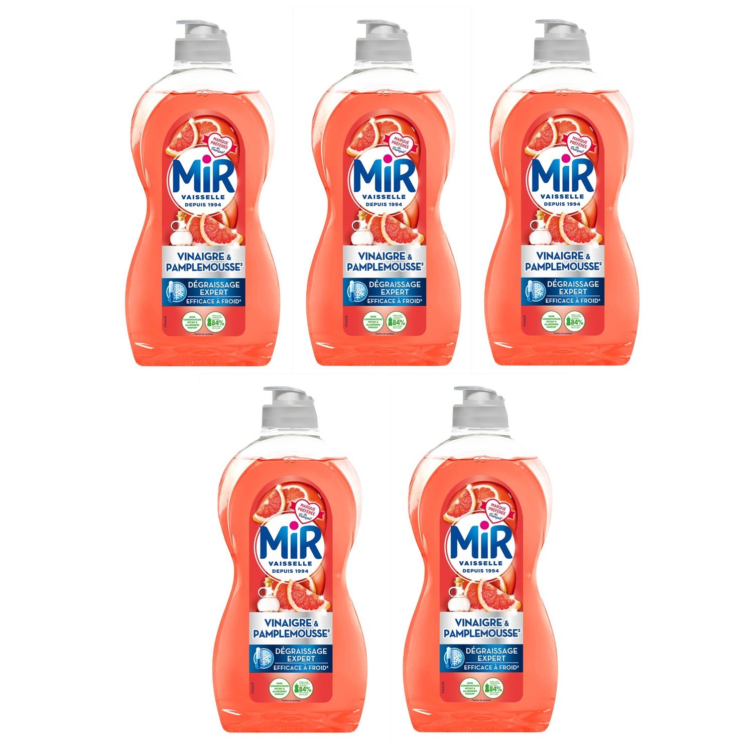 Mir Vaisselle Pamplemousse liquide vaisselle fraîcheur pour les repas en famille pack de 5