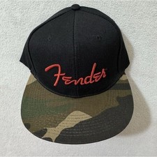 Fender Black Camo Flat Bill Snapback Hat Adjustable Baseball Cap New Tags