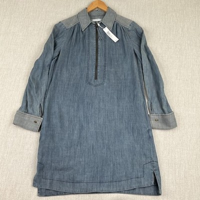 NWT Trina Turk Darya Long Sleeve Chambray Dress Womens Linen Blend Boho  Blue | eBay