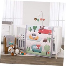 Little Love by - Retro Happy Camper Green, Aqua and Grey 3 Piece Nursery Crib