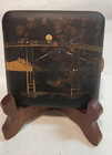 Vintage Japanese Komai Damascene Cigarette Case Mt Fuji River Bridge boat K24