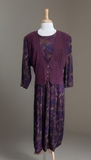 Vintage Lady Dorby Deep Purple Floral Tie Back Vest Dress Cottage Prairie sz 20W