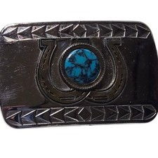 Vintage Turquoise Horseshoes Belt Buckle Western Cowboy Country Cowgirl Rodeo