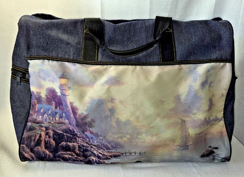 Thomas Kinkade Lighthouse Duffle Bag Denim Travel Overnight 20x13x11