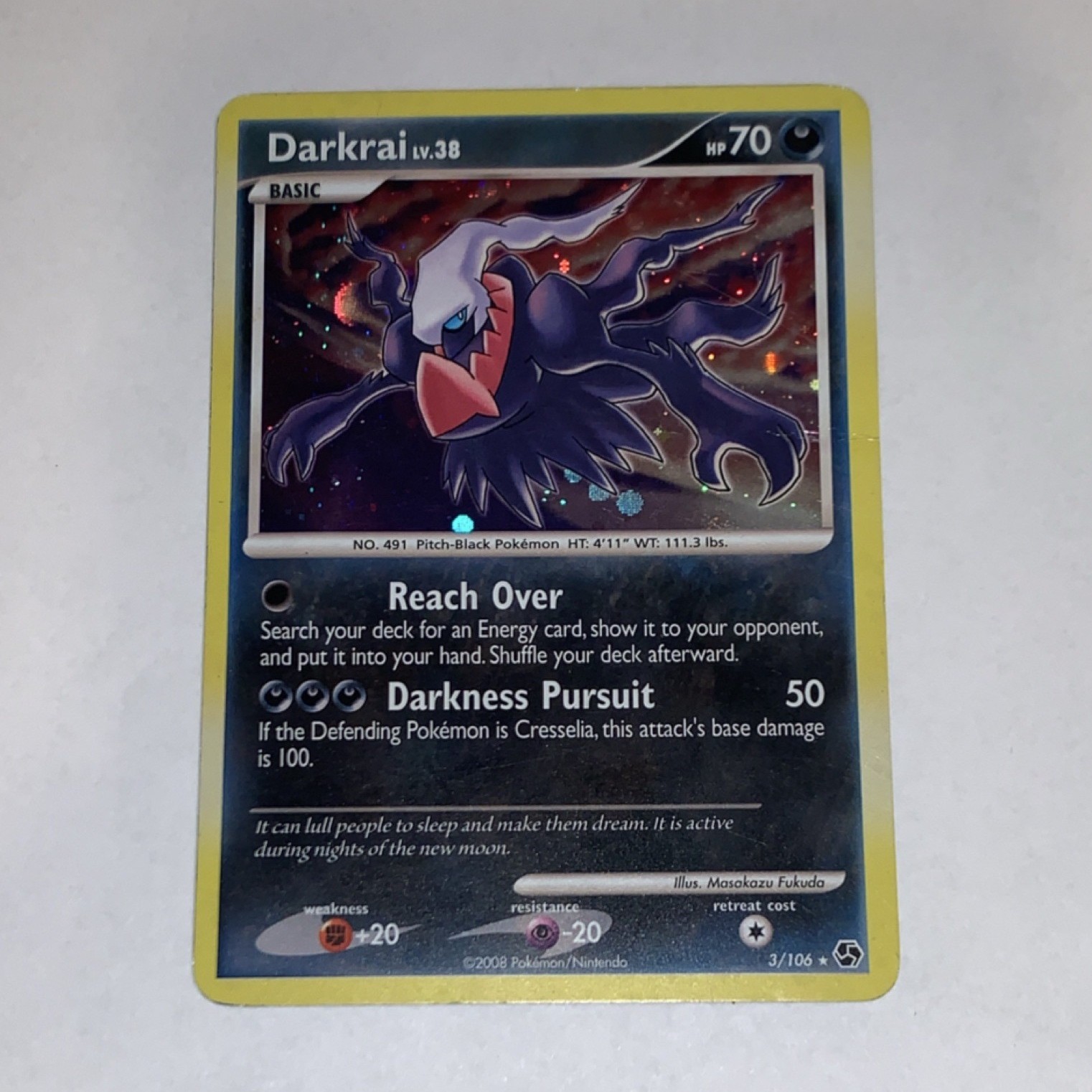 Pokémon Darkrai 3/106 Great Encounters Holo Rare Basic Card 70 HP