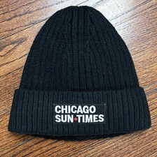 Black Chicago Sun Times Knit Beanie Hat With Fur Inside / Lining Embroidered EUC