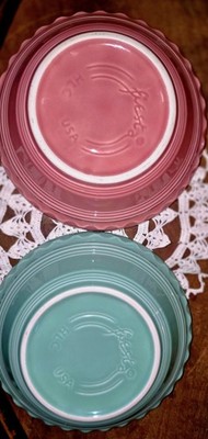 Two 6'' Homer Laughlin China (HLC) Fiestaware Fiesta bowls - Turquoise & Pink