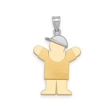 14k Two-Tone Gold Boy Pendant with Cap Polished Matte Finish Family Charm Mom