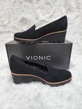 Vionic Shoes Womens 10 Black Suede Loafer Slip On Willa Wedge Water Repellent