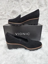 Vionic Shoes Womens 10 Black Suede Loafer Slip On Willa Wedge Water Repellent