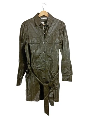 ZARA Robe Chemisier Femme Simili Cuir Olive Moderne (EU 36, INT S) - Photo 1/4