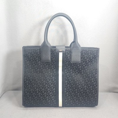 DKNY Carlita Tote Bag Black Logo Jacquard Top Handle Satchel Accent