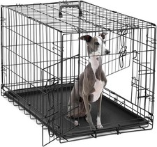 Dog Crate 36 Inch Medium Double Door Dog Cage W/ Plastic Leak-Proof Pan Tray