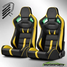 [Noen Racer Series]Black+Yellow Reclinable PVC Univeral Racing Seats Pair
