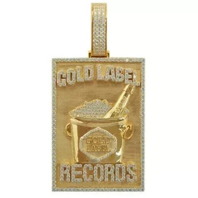 5Ct Lab Created Diamond Mens Customized Name Pendant 14K Yellow Gold Plated 2.5''