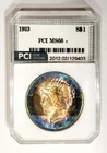1923-P MS 66 + Peace Dollar Frosty Monster Rainbow Color Toned