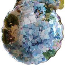 Shabby Chic 4 BLUE HYDRANGEA SCALLOPED BOWLS Soup Cereal Pasta Melamine 8.5" NEW