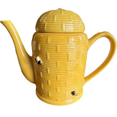 Mary Kay Inc. Bee Pattern Yellow/Black Glossy Ceramic Coffee Pot w/ Lid 3 Qt