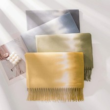 Damen Farbverlauf Farbe Gestrickter Schal Elegant Warm Dick Tücher mit Quaste