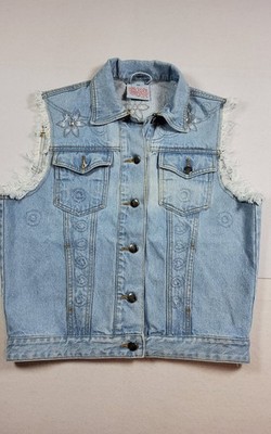 Fade Out Women's Embroidered Rhinestone Denim Vest Size Medium Western Cowgirl