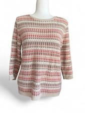 VTG 90s Alfred Dunner Striped Ribbed Sweater Women PS Made in USA Shoulder Pads