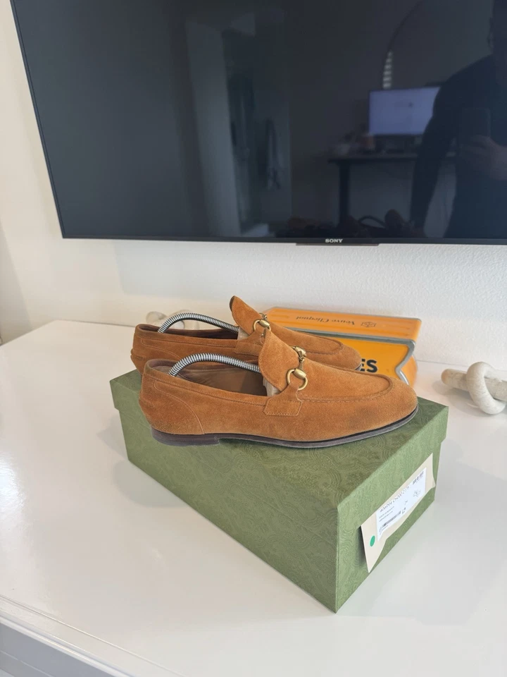 Gucci Jordaan Mocasín Arnés Gamuza Marrón - 7.5 - 41.5 - $950 Nuevo Foto 4 de 4