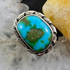 Native American Sterling Silver Green-Blue Turquoise Ring Size 7 For Women