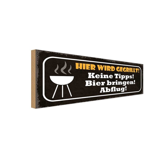 Holzschild 10X27 Cm Hier Wird Gegrillt Bier Bringen Spruch Zitat Deko Geschenk H-image