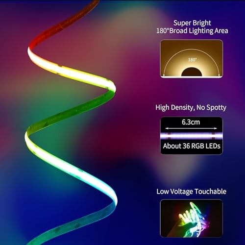 BUNACET 40FT COB RGB+IC LED STRIP LIGHTS BRIGHT DREAM COLOR COB LED LIGHT STRIP - Bild 5 von 5