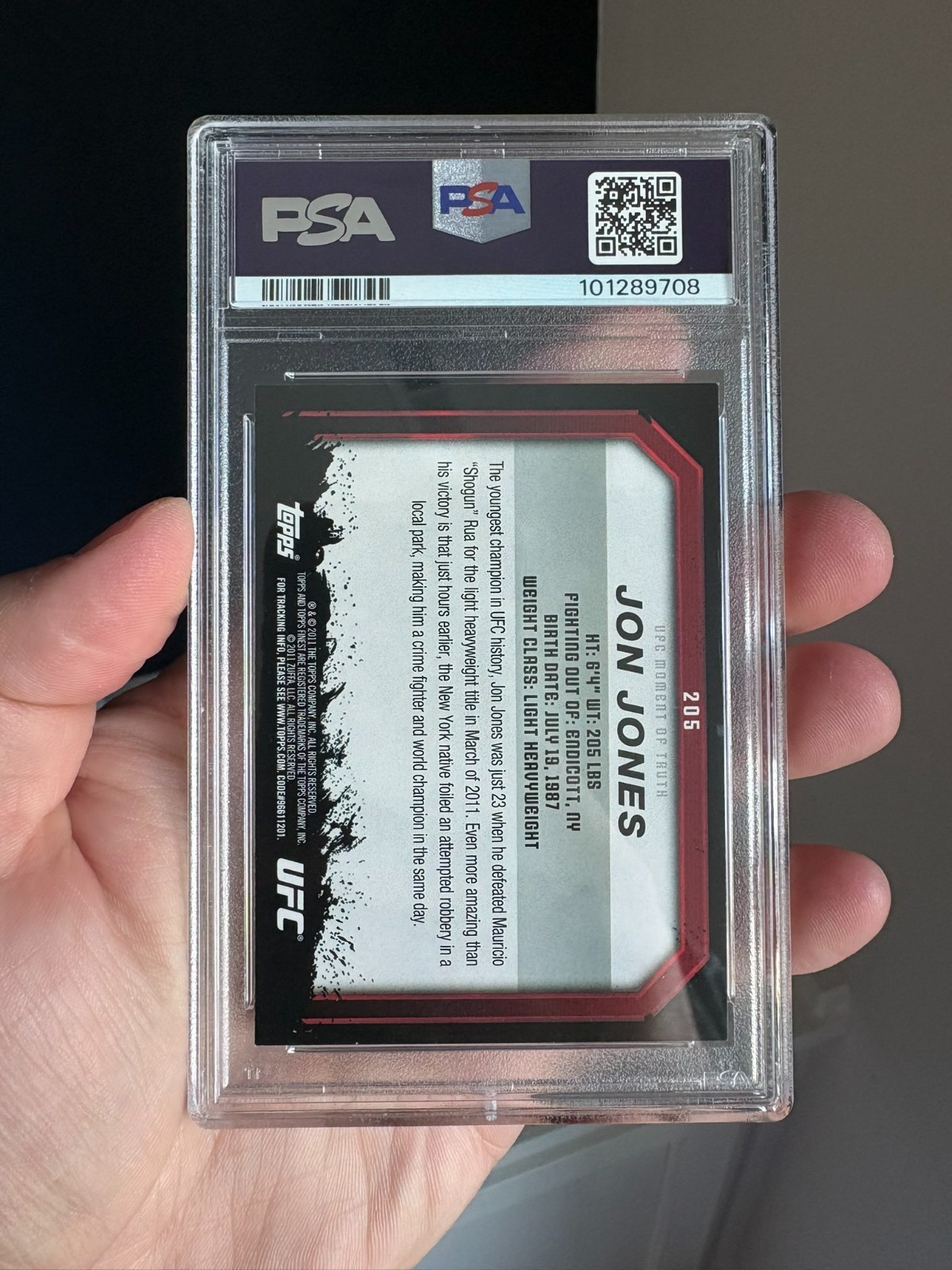 Jon Jones Gold - 2011 Topps UFC Moment of Truth #205 - PSA 8 view 3