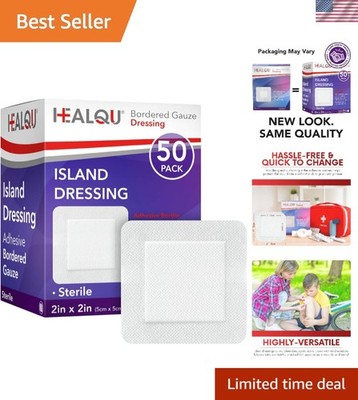Water-Resistant Bordered Gauze Pads, 50 Individually Wrapped 2x2'' Dressings