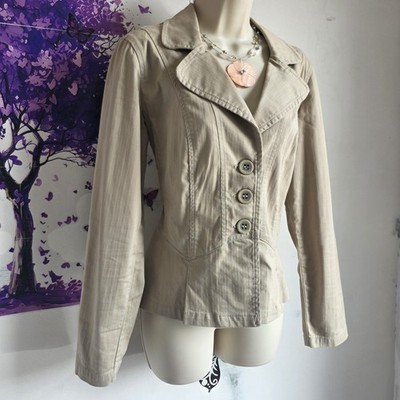 Beige Peplum Military Jacket UK 10 Con Amore Cotton Stretch Blazer marks spencer