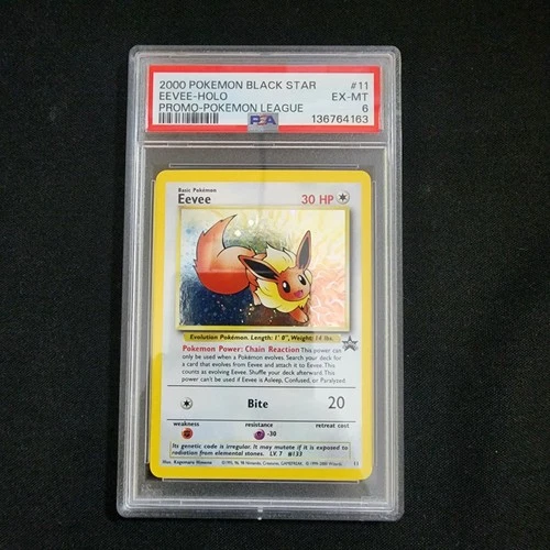 2000 POKEMON PROMO BLACK STAR 11 EEVEE-HOLO POKEMON LEAGUE - PSA 6