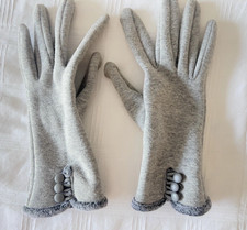 Touchscreen Women's Size L/XL Gray Fleece Gloves 3-button Chic Warm Gift Xmas