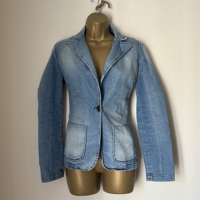 Miss Sixty Y2K Denim Blazer Jacke Gr. Small Damen Blau Tailliert Vintage 2000er