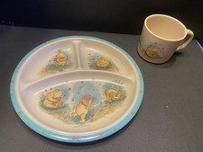Vintage Winnie The Pooh Melamine Divided Dish  Cup Set Selandia Walt Disney