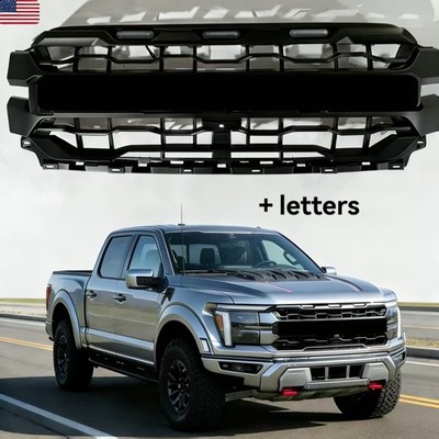 Front Grille For TAKEOFF 2024 2025 Ford F150 Raptor W/Letters W/LEDs Matte Black