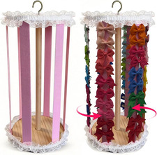 Bow Organizer for Girls, Solid Wood Hair Bow Holder with 360  Rotating Stand, Ha
