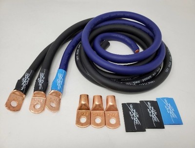 SKY HIGH CAR AUDIO 1/0 OFC BIG 3 KIT BLUE/BLACK OVERSIZE POWER GROUND WIRE GA