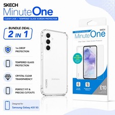 For (Samsung Galaxy A55) SKECH Clear Case Tempered Glass Screen Protector Cover
