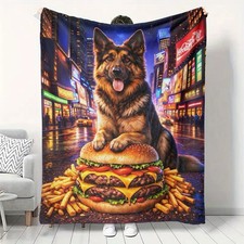 Brand New German Shepherd Burger Velveteen Throw Blanket 50x60 Dog Lover Gift