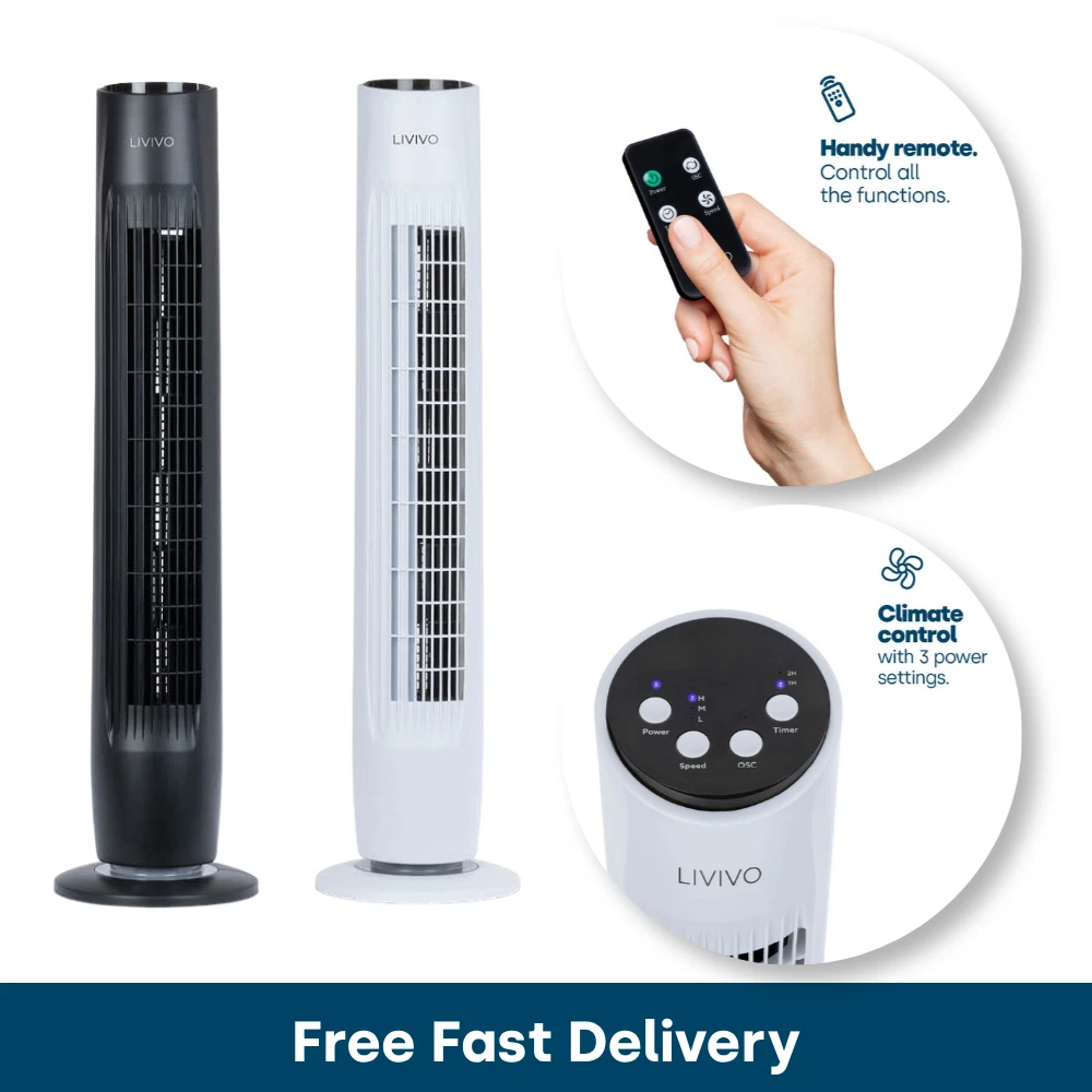 LIVIVO 32 Inch Tower Fan Oscillating Cooling Fan with Remote & Timer White/Black