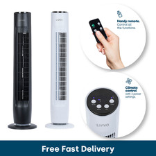 LIVIVO 32 Inch Tower Fan Oscillating Cooling Fan with Remote & Timer White/Black