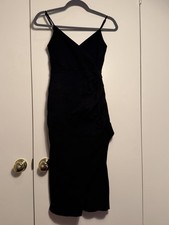 Lulus Size XS Cocktail Sheath Midi Strappy Black Dress with Side Slit and V-Cut