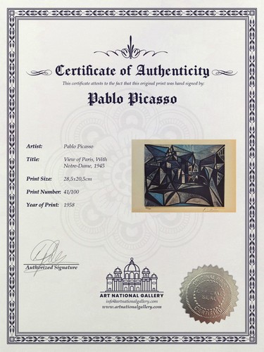 Pablo Picasso $ Orig. Hand-signed Litho + COA & Appraisal of $3,500%=° - Picture 5 of 12