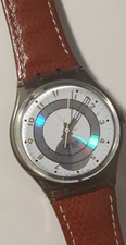 Swatch Quartz Analog Wristwatch Brown Leather...