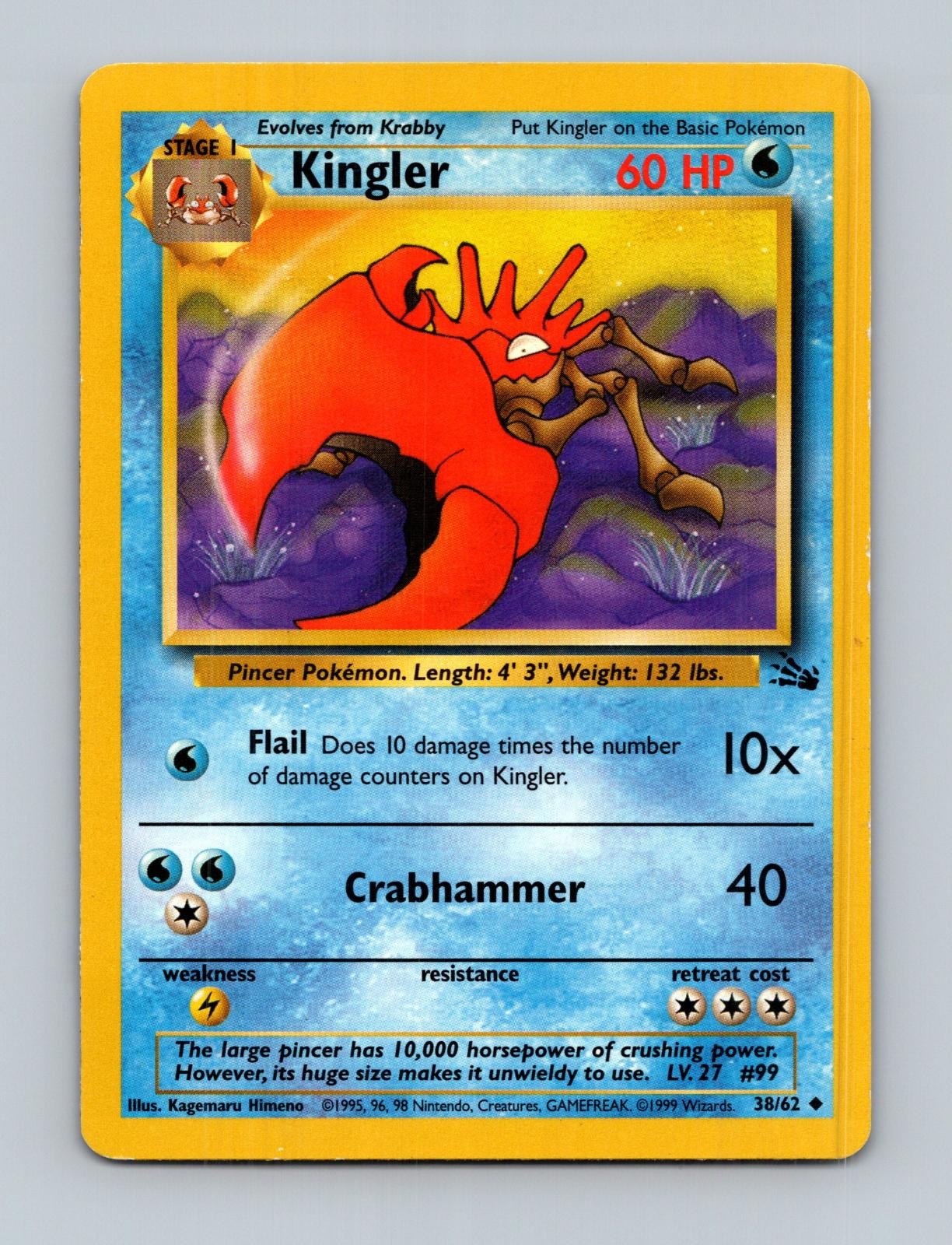 Kingler 38/62 Uncommon Unlimited MP Fossil Kagemaru Himeno