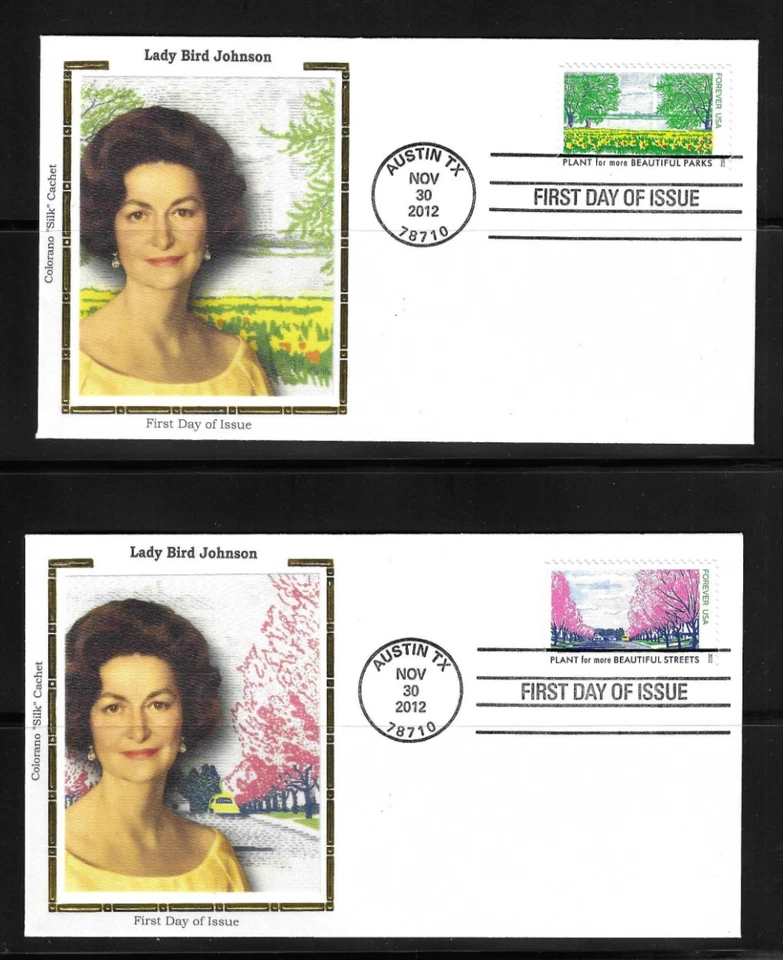 EE. UU. SC # 4716a-f Lady Bird Johnson FDC. Cachete de seda Colorano Foto 3 de 3