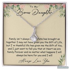 To My Bonus Daughter Necklace - Stepdaughter Heart Pendant Necklace Present Gift